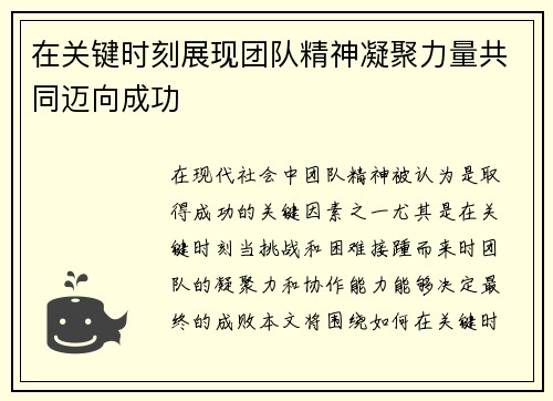 在关键时刻展现团队精神凝聚力量共同迈向成功