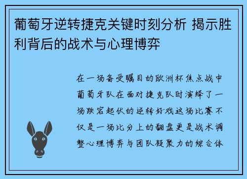 葡萄牙逆转捷克关键时刻分析 揭示胜利背后的战术与心理博弈